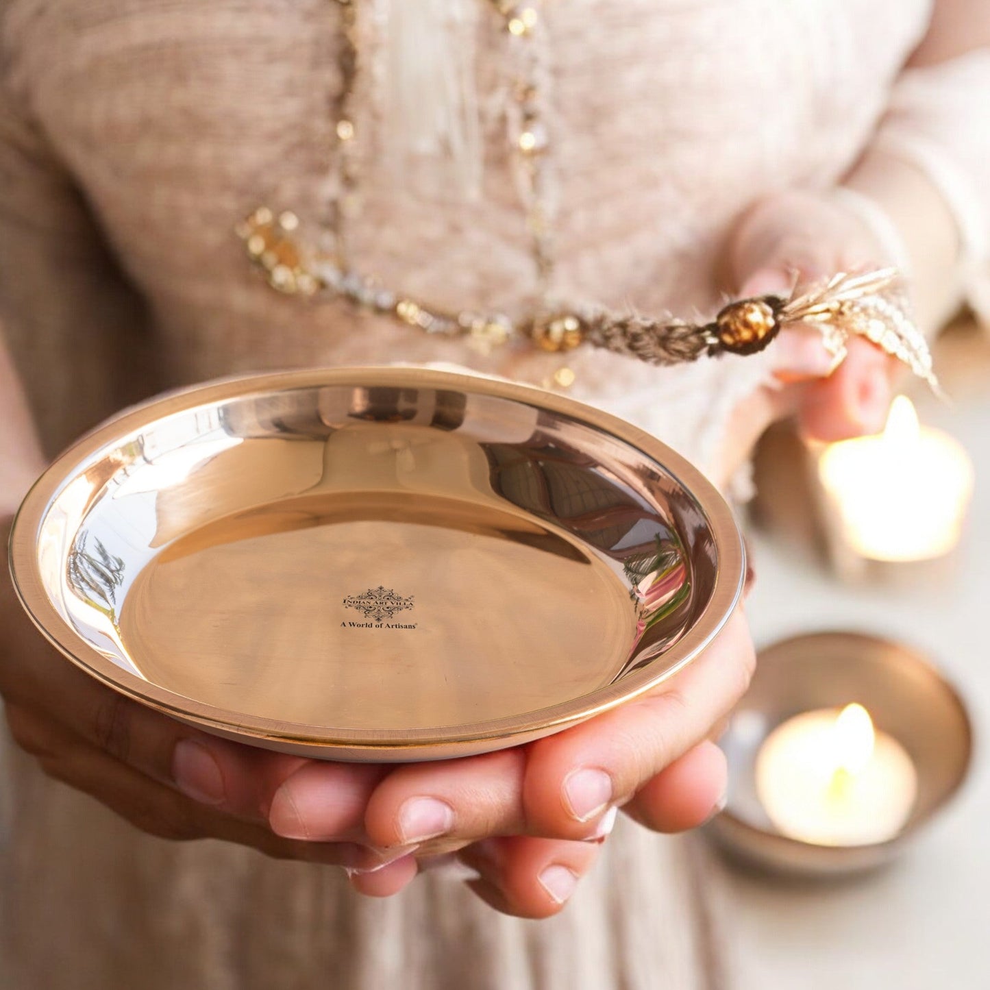 Pure Copper Plain Design Pooja Worship Thali Plate