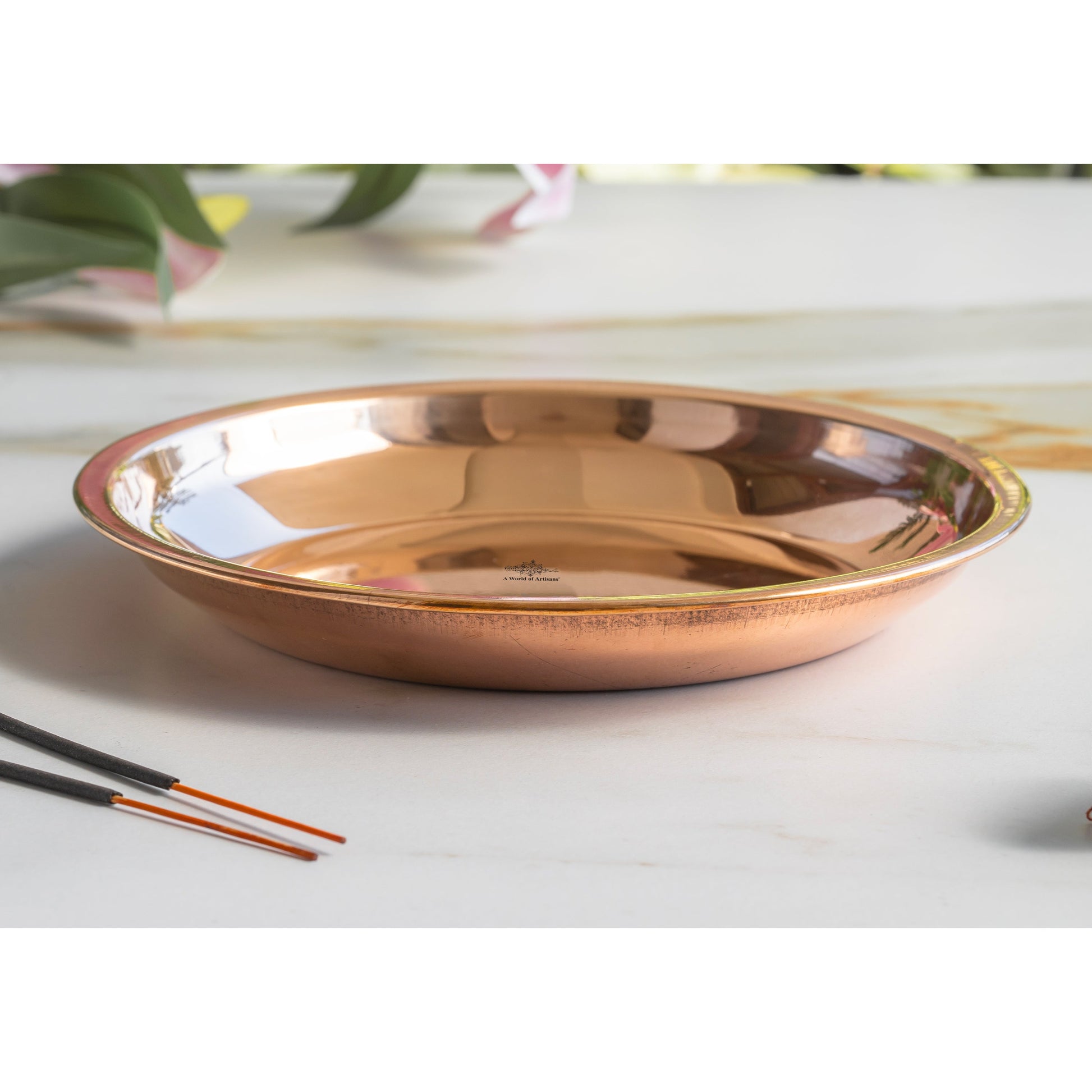 Pure Copper Plain Design Pooja Worship Thali Plate