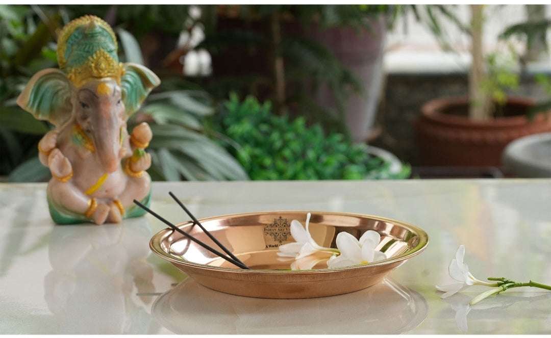 Pure Copper Plain Design Pooja Worship Thali Plate