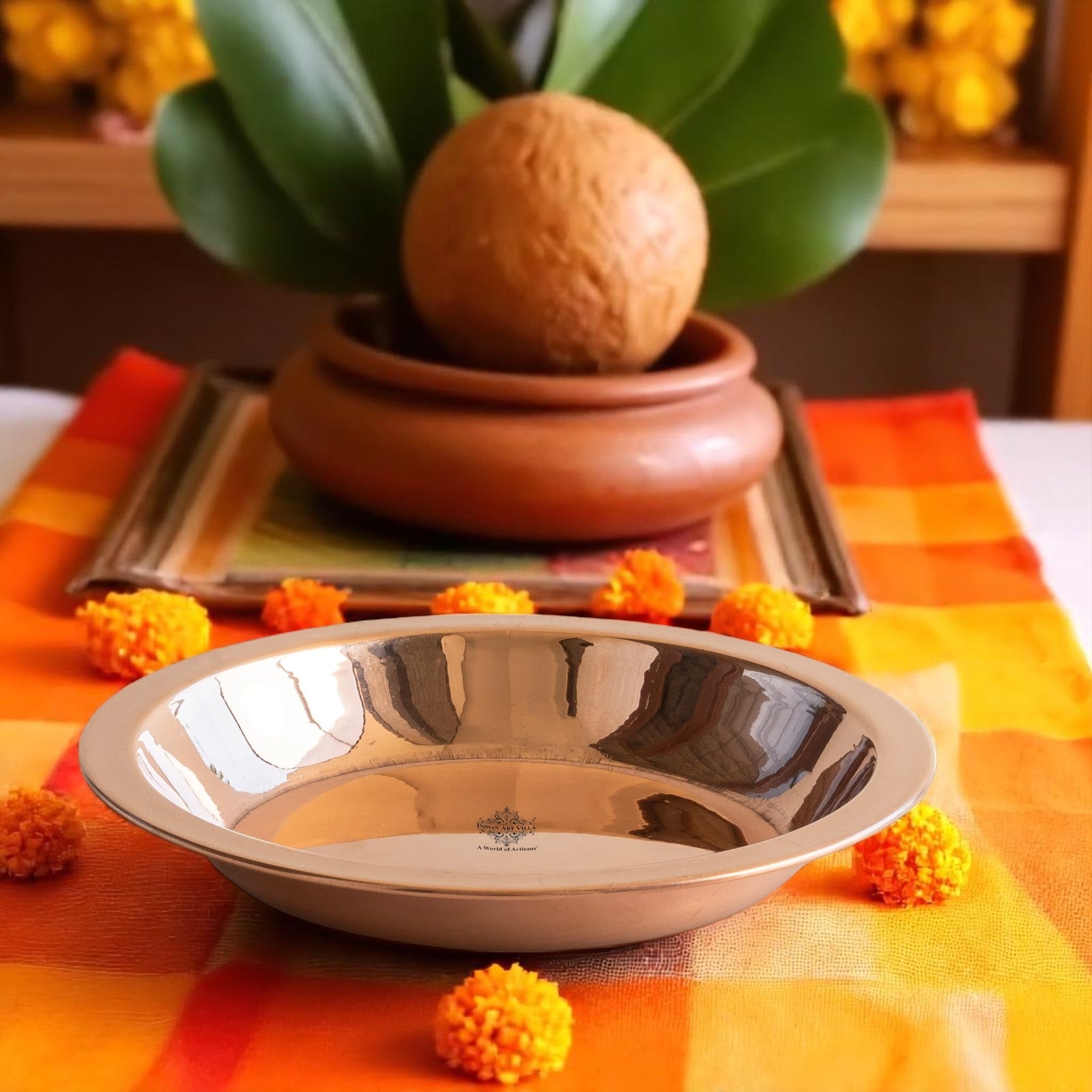 Pure Copper Plain Design Pooja Worship Thali Plate