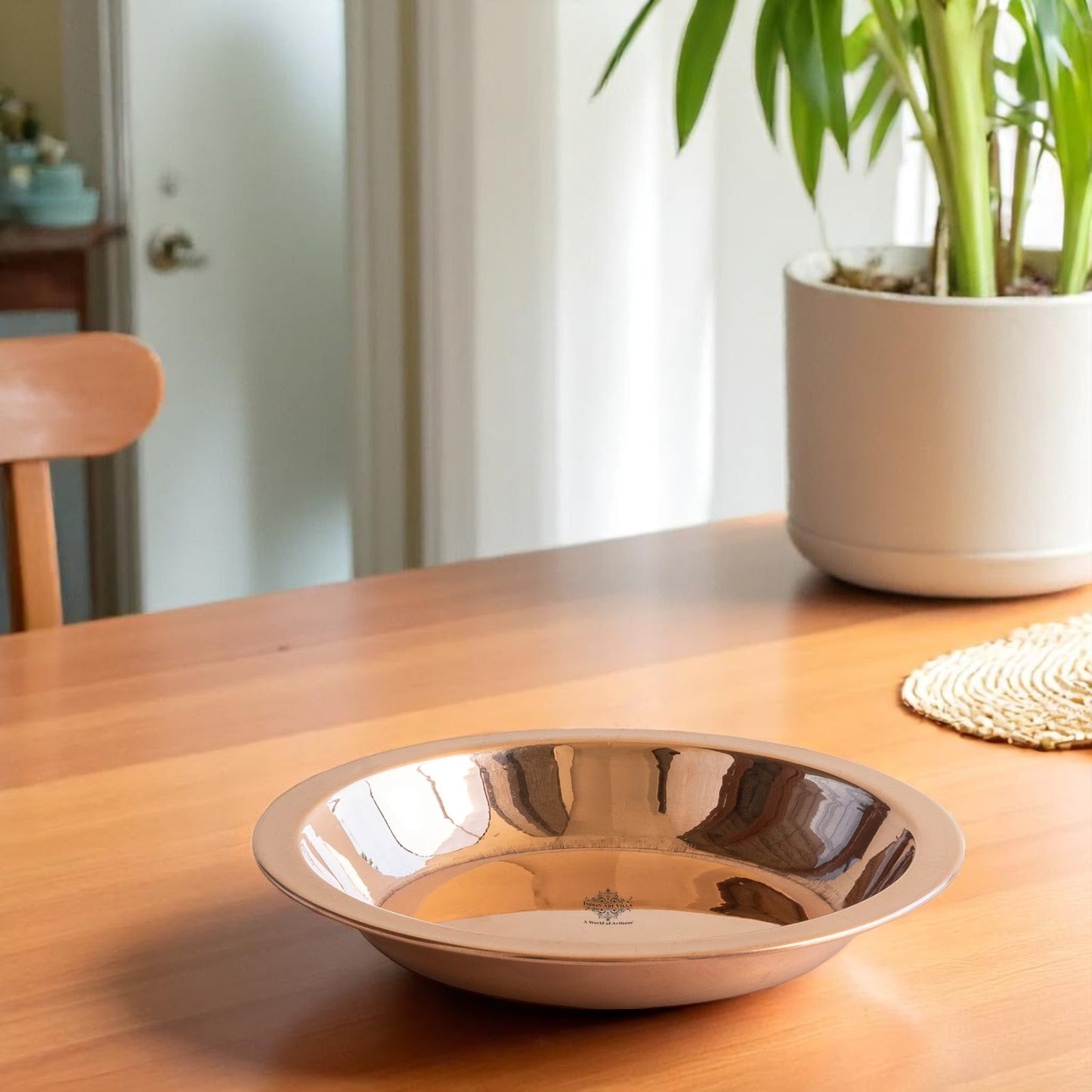 Pure Copper Plain Design Pooja Worship Thali Plate