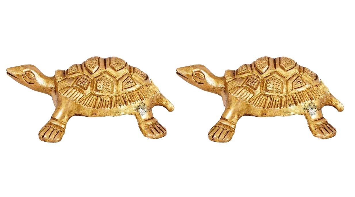 Brass Hammered Vastu Fengshui Tortoise Statue, Home Decor Good Luck, Gift Item, 10.16 cm
