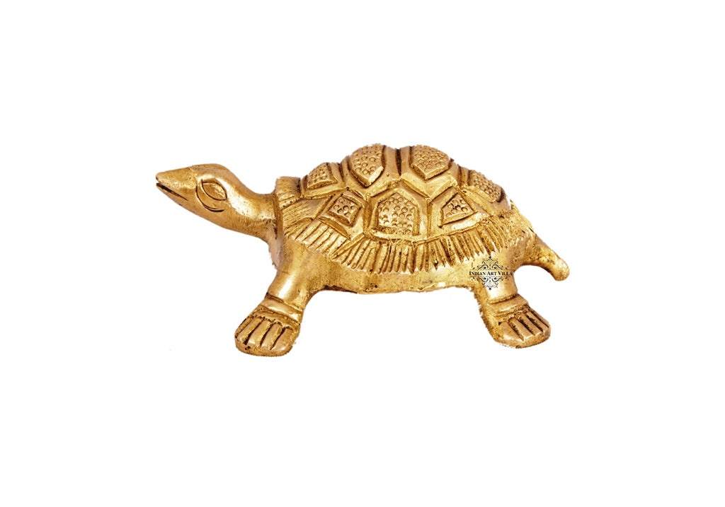 Brass Hammered Vastu Fengshui Tortoise Statue, Home Decor Good Luck, Gift Item, 11.68 cm