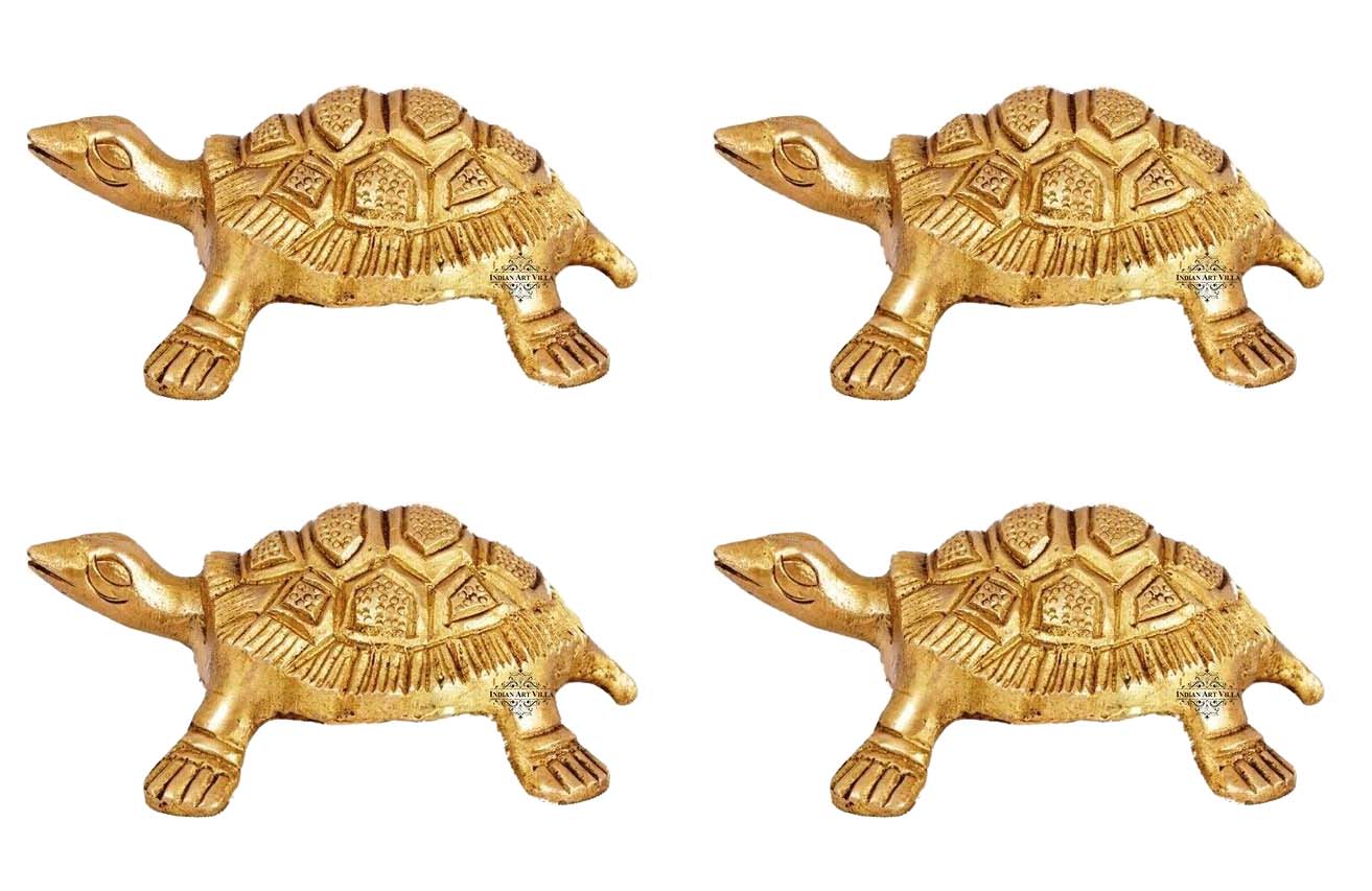 Brass Hammered Vastu Fengshui Tortoise Statue, Home Decor Good Luck, Gift Item, 10.16 cm