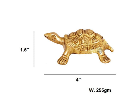 Brass Hammered Vastu Fengshui Tortoise Statue, Home Decor Good Luck, Gift Item, 10.16 cm
