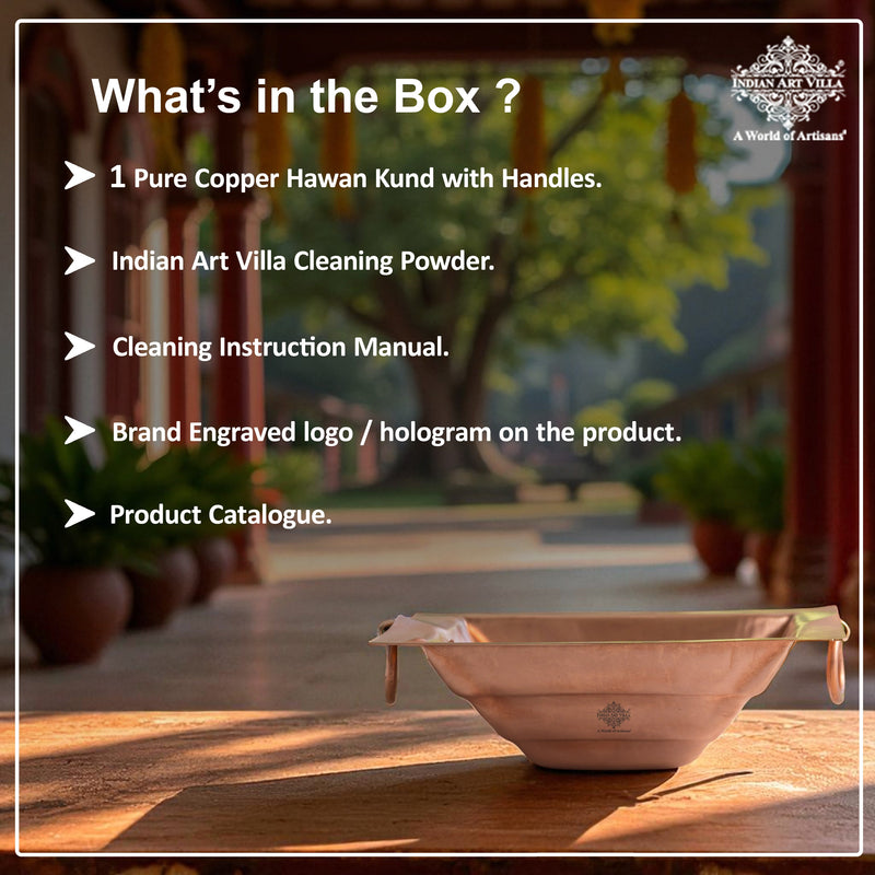 Pure Copper Hawan Kund With Handle On Both Side, For Yagya, Hawan & Poojan Purpose