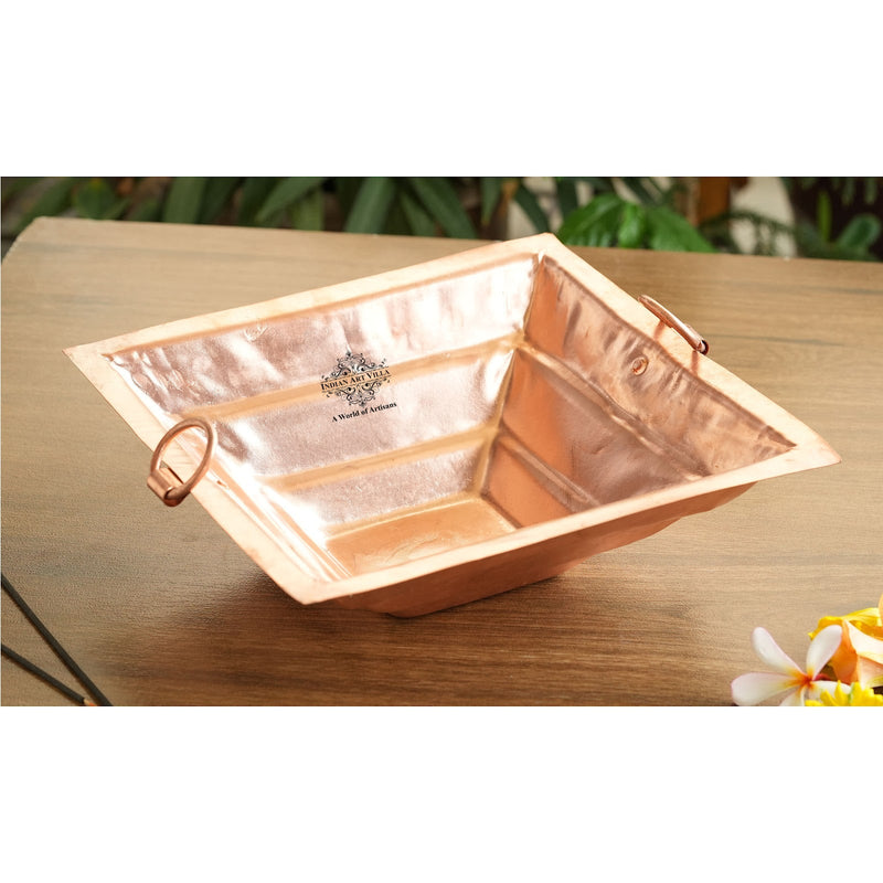Pure Copper Hawan Kund With Handle On Both Side, For Yagya, Hawan & Poojan Purpose