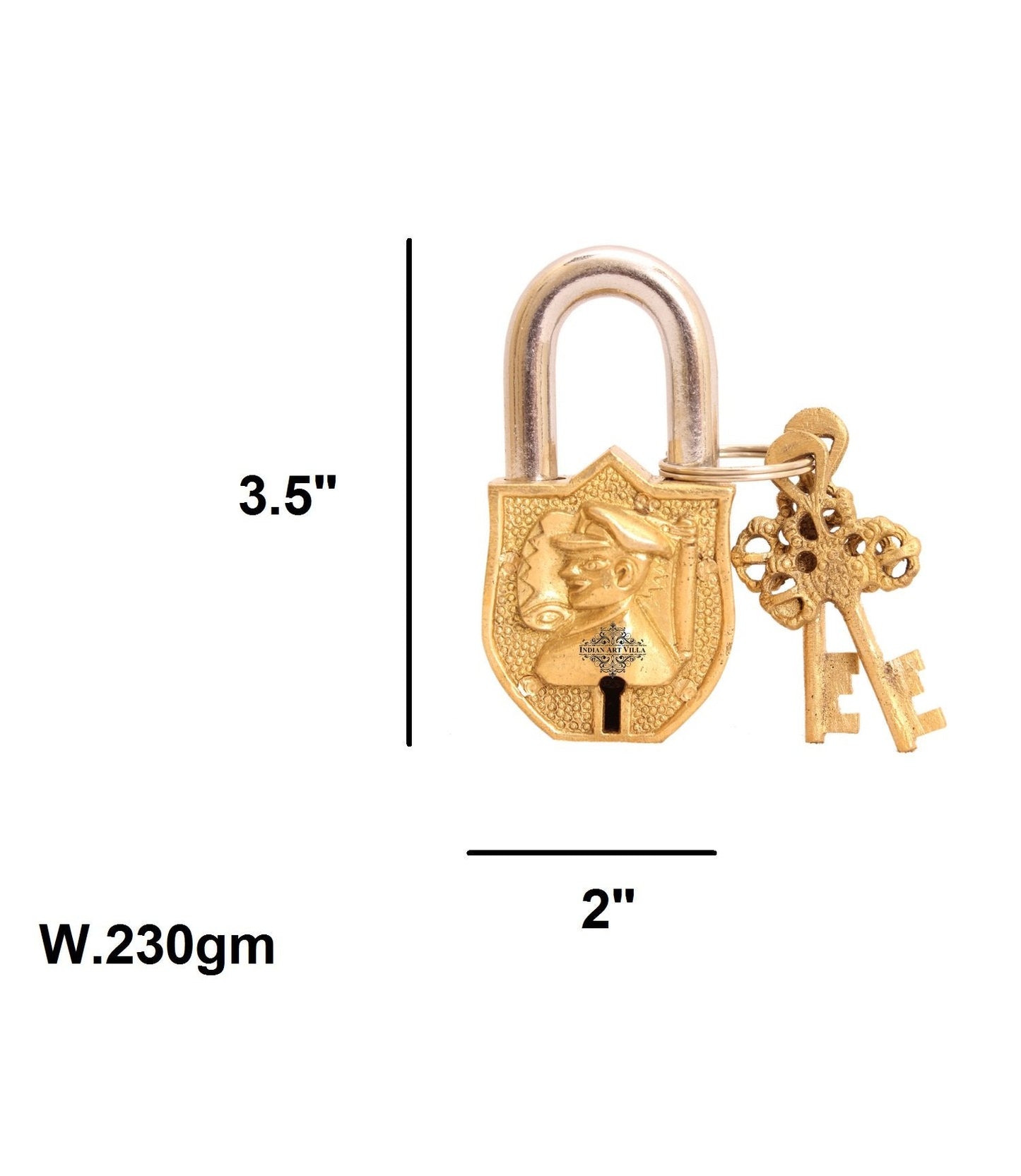 Pure Brass Smalll Marshal Design Lock with 2 Key