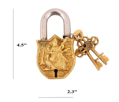 Pure Brass Saraswati Ji Design Big Lock with 2 Keys