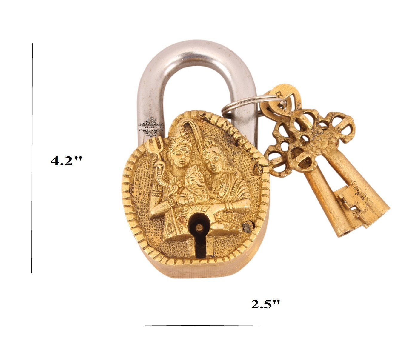 Pure Brass Shiv Pariwar Design Lock with 2 Keys
