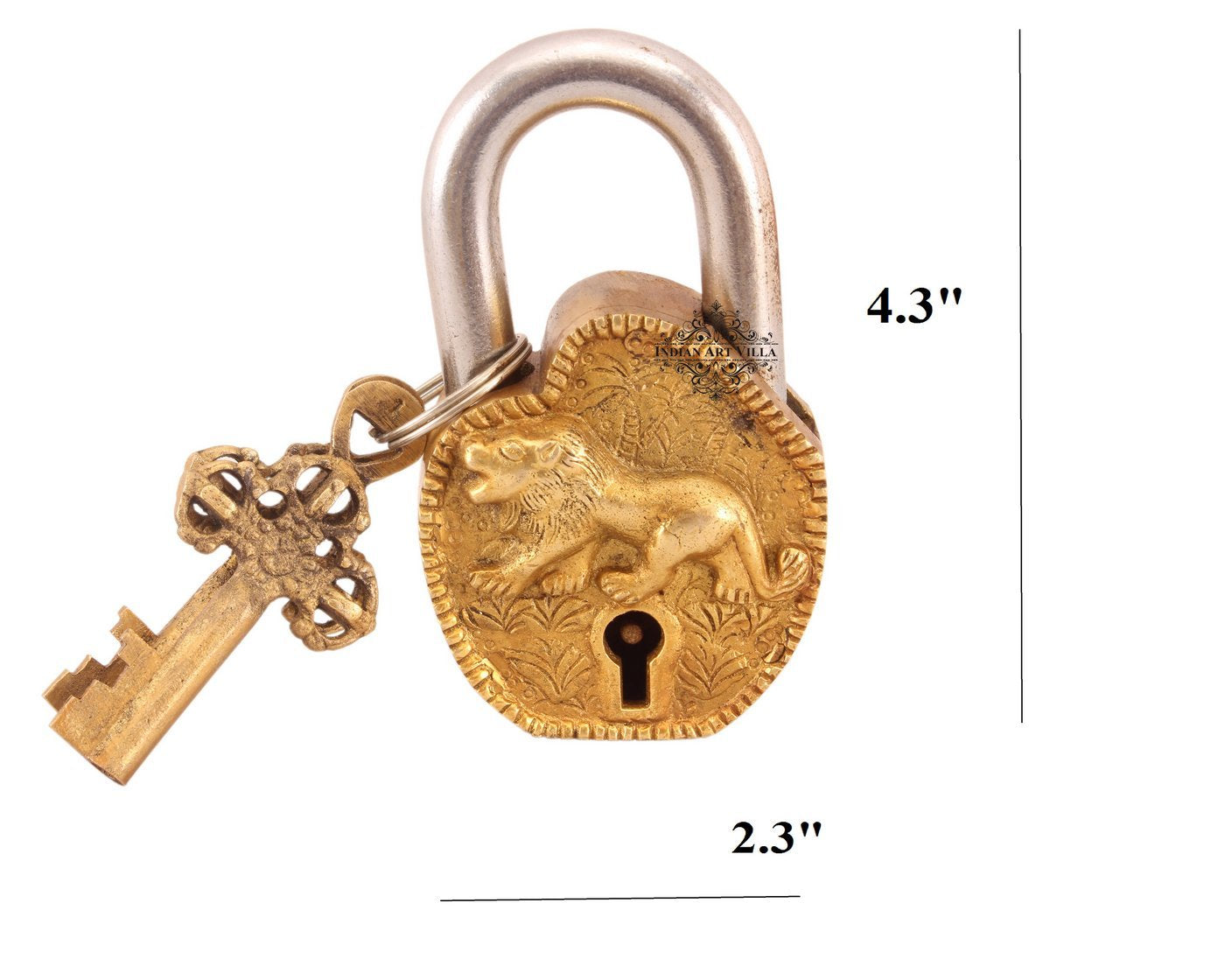 Pure Brass Lion Design Lock with 2 Keys