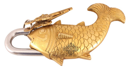 Handmade Brass Old Vintage Style Antique Fish Shape Security Lock with 2 Keys|Home Temple Office