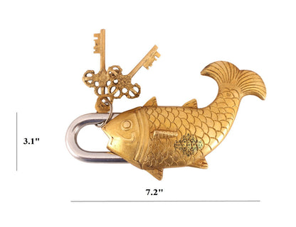 Handmade Brass Old Vintage Style Antique Fish Shape Security Lock with 2 Keys|Home Temple Office