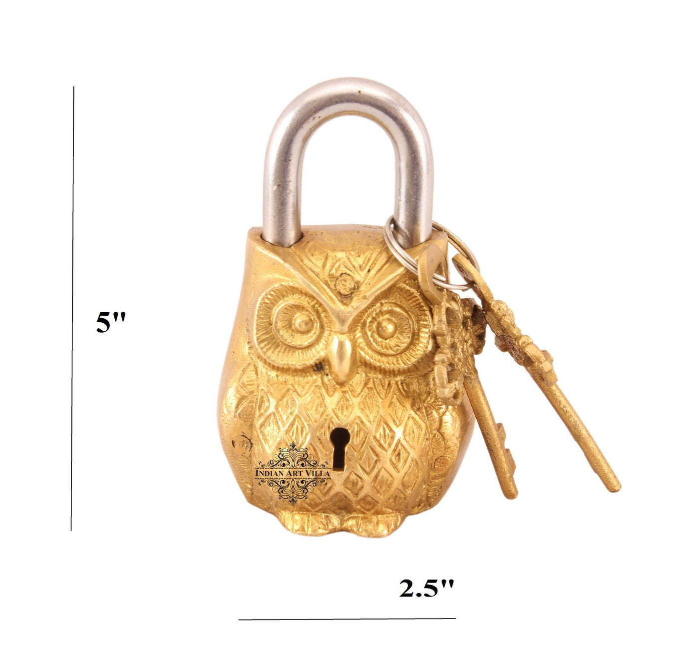Pure Brass Owl Design Lock with 2 Keys