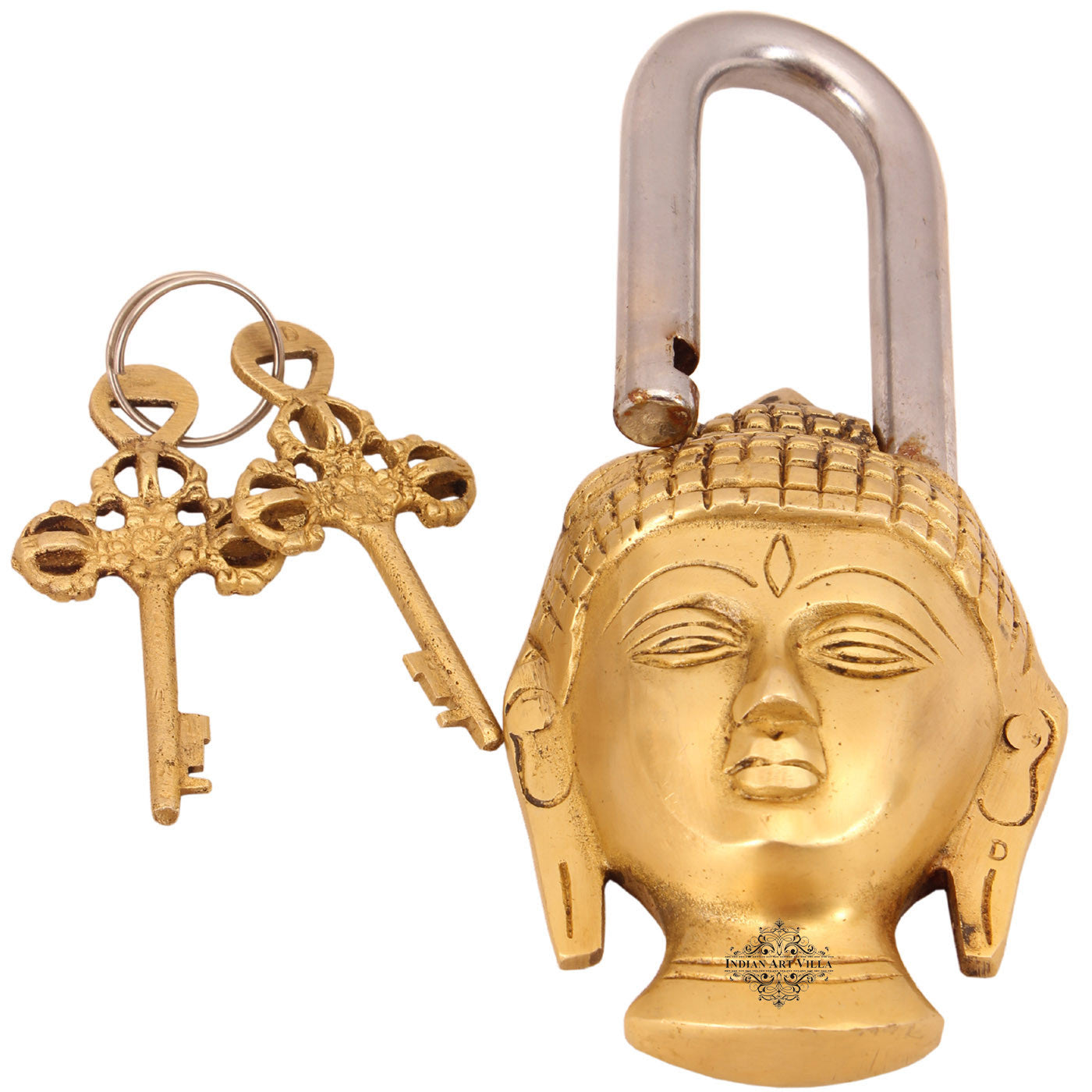 Pure Brass Buddha Design Lock with 2 Keys