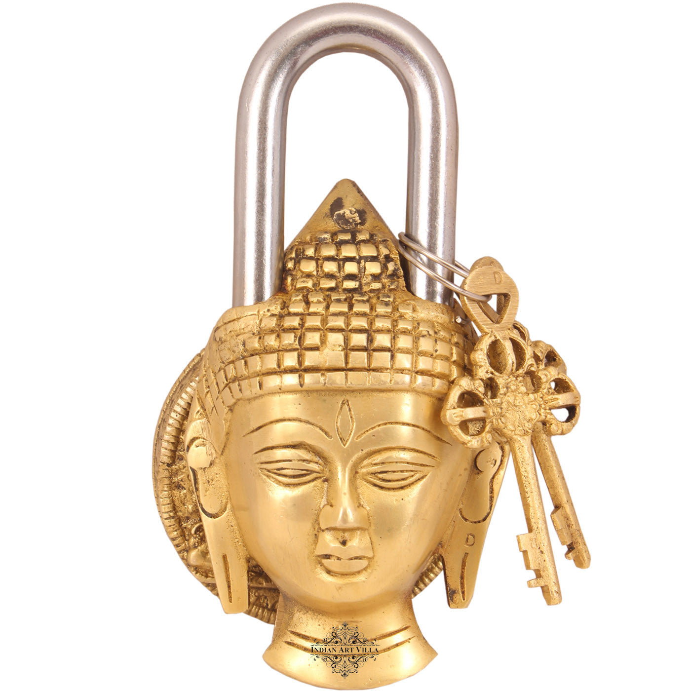 Pure Brass Buddha Design Lock with 2 Keys