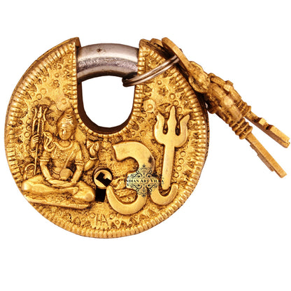 Pure Brass Om Design Round Lock with 2 Keys