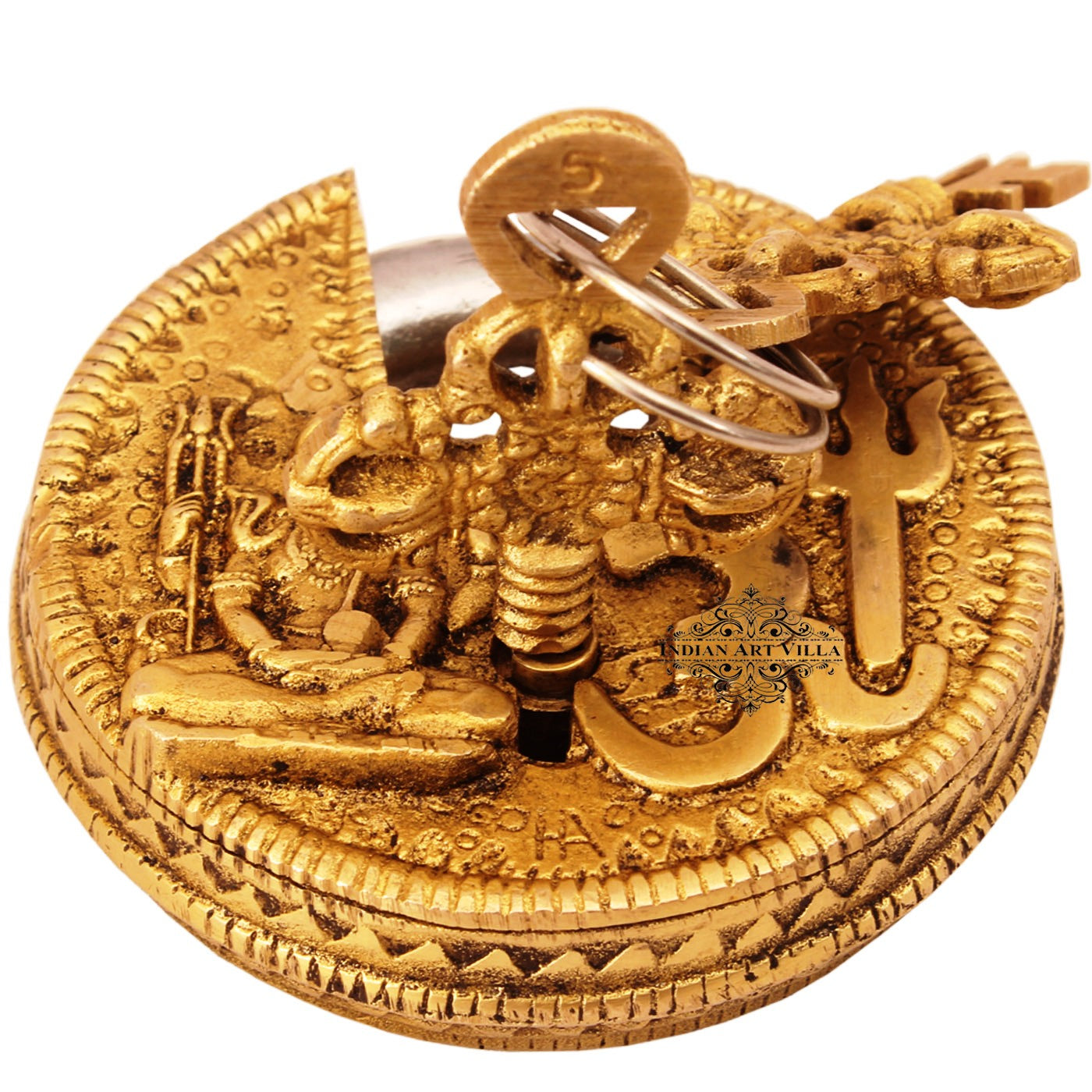 Pure Brass Om Design Round Lock with 2 Keys