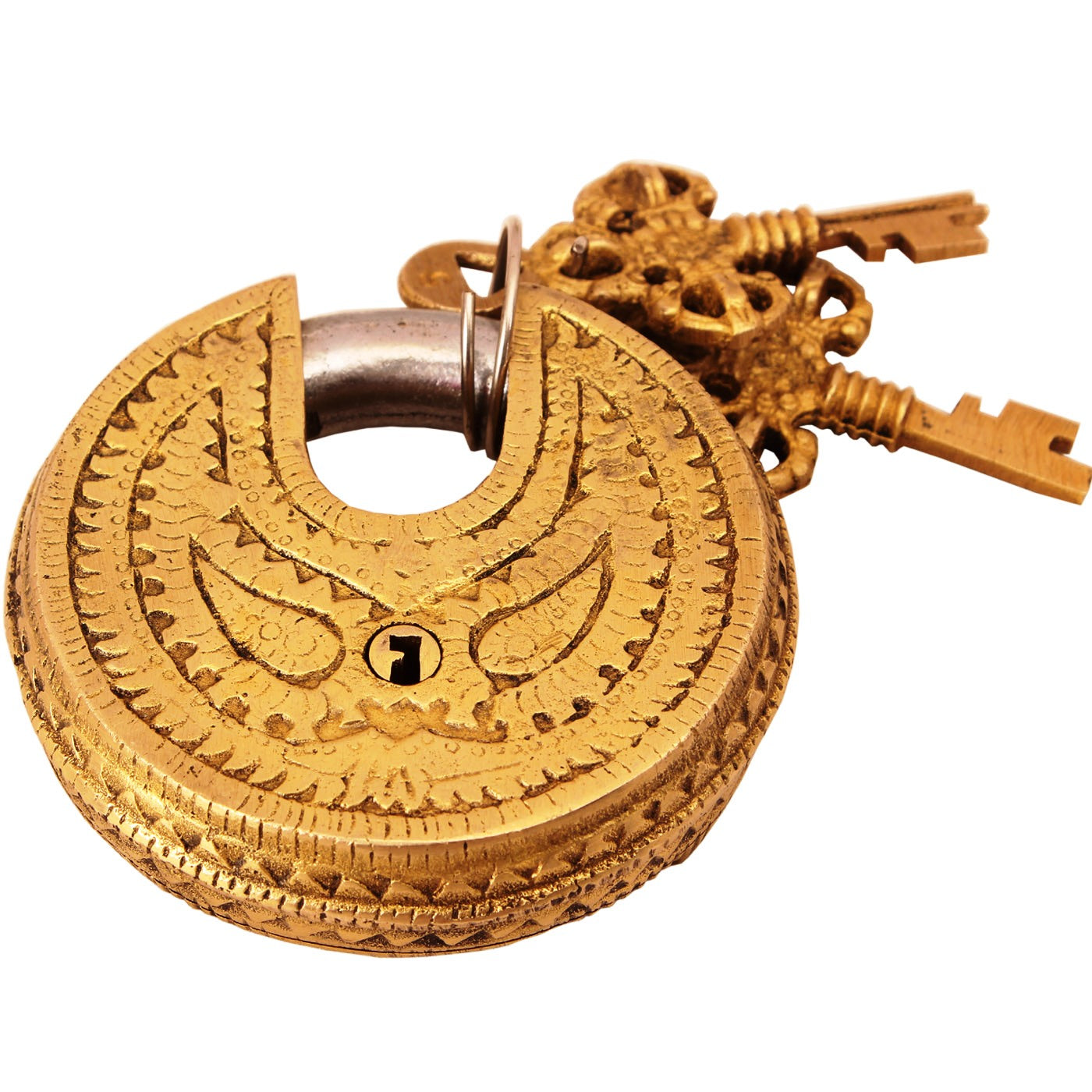 Pure Brass Om Design Round Lock with 2 Keys