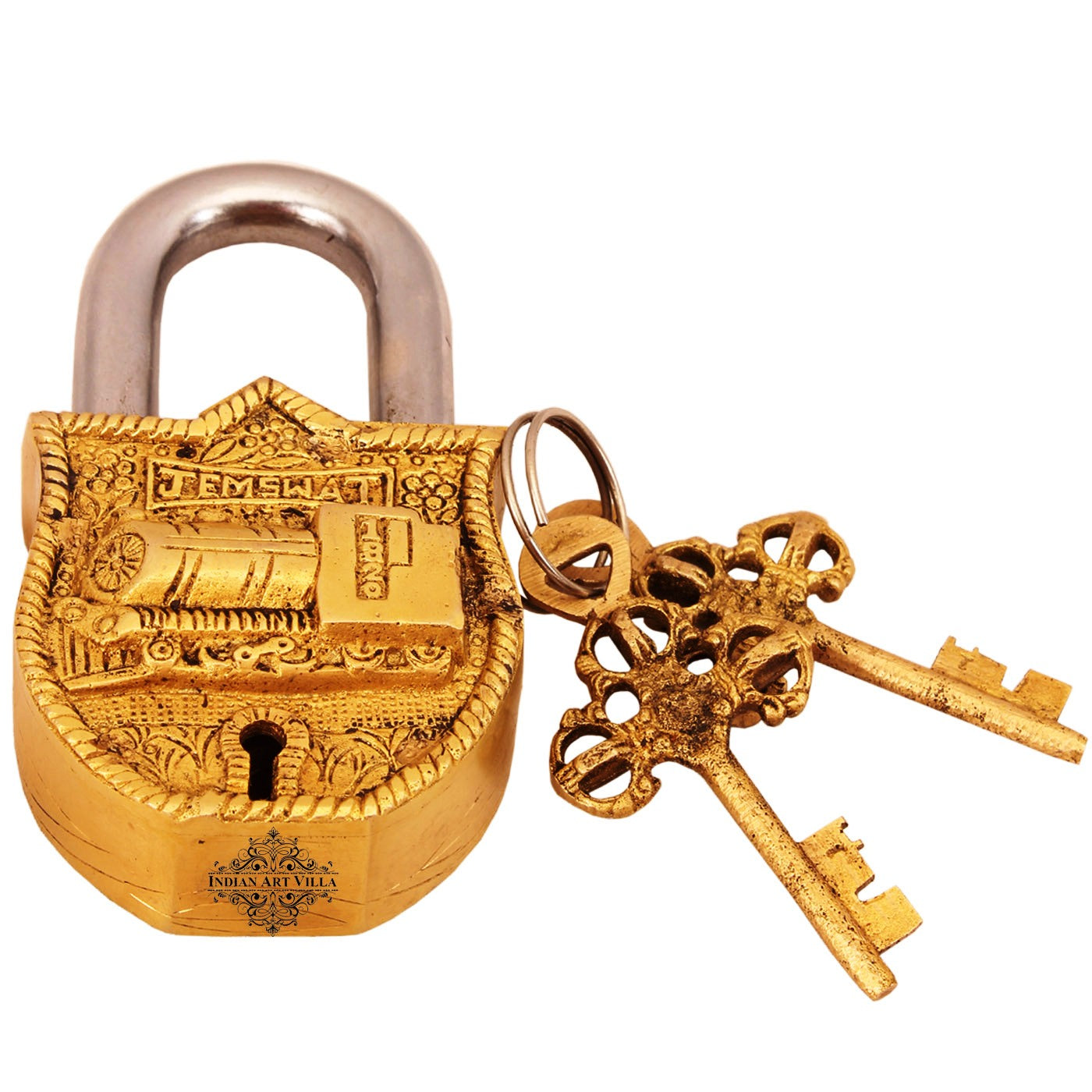 Pure Brass Train Engine Design Lock with 2 Keys