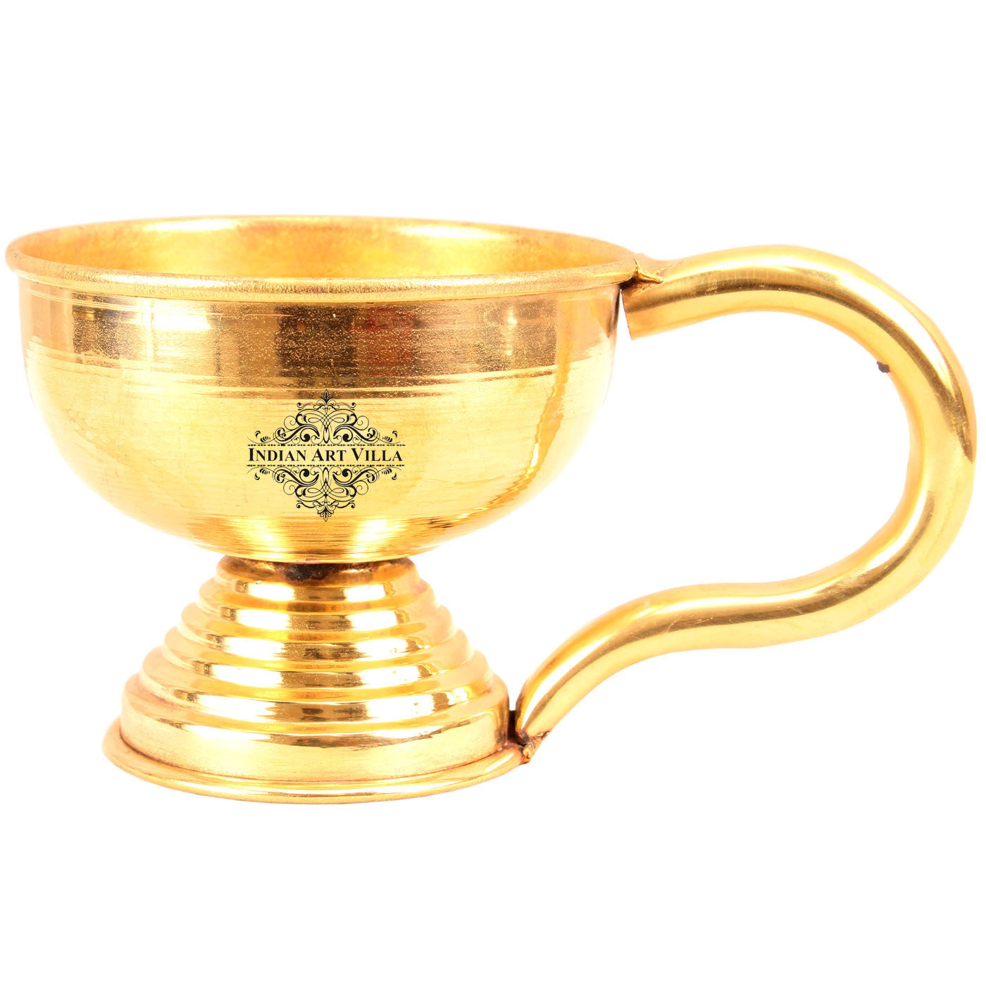 Handcrafted Pure Brass Plain Design Diya Stand with Handle, Oil Lamp For Home, Office, Temple