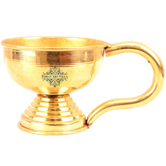 Handcrafted Pure Brass Plain Design Diya Stand with Handle, Oil Lamp For Home, Office, Temple
