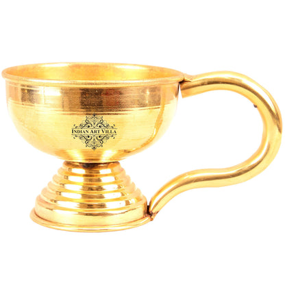 Handcrafted Pure Brass Plain Design Diya Stand with Handle, Oil Lamp For Home, Office, Temple