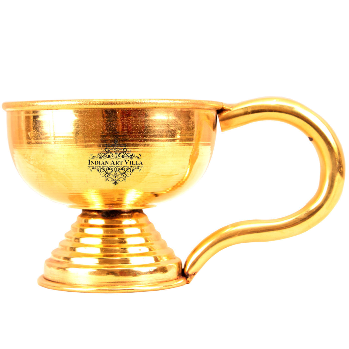 Handcrafted Pure Brass Plain Design Diya Stand with Handle, Oil Lamp For Home, Office, Temple