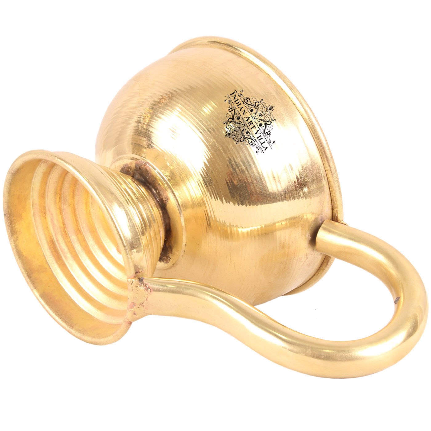 Handcrafted Pure Brass Plain Design Diya Stand with Handle, Oil Lamp For Home, Office, Temple