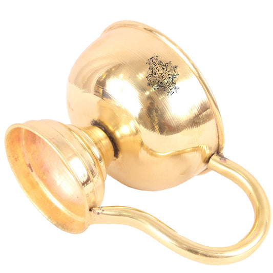 Handcrafted Pure Brass Plain Design Diya Stand with Handle, Oil Lamp For Home, Office, Temple