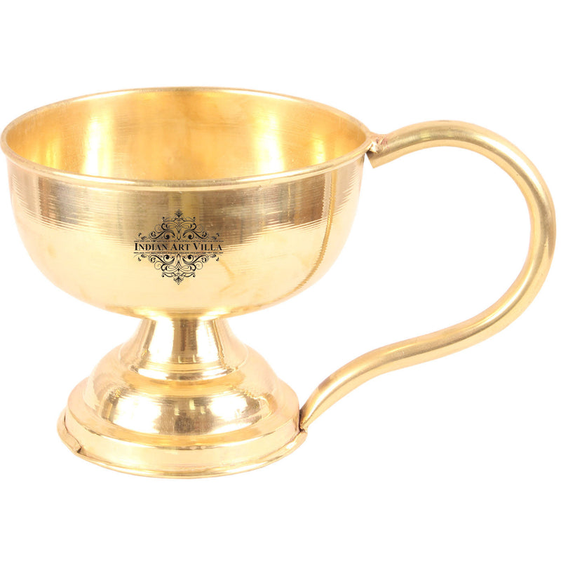 Handcrafted Pure Brass Plain Design Diya Stand with Handle, Oil Lamp For Home, Office, Temple