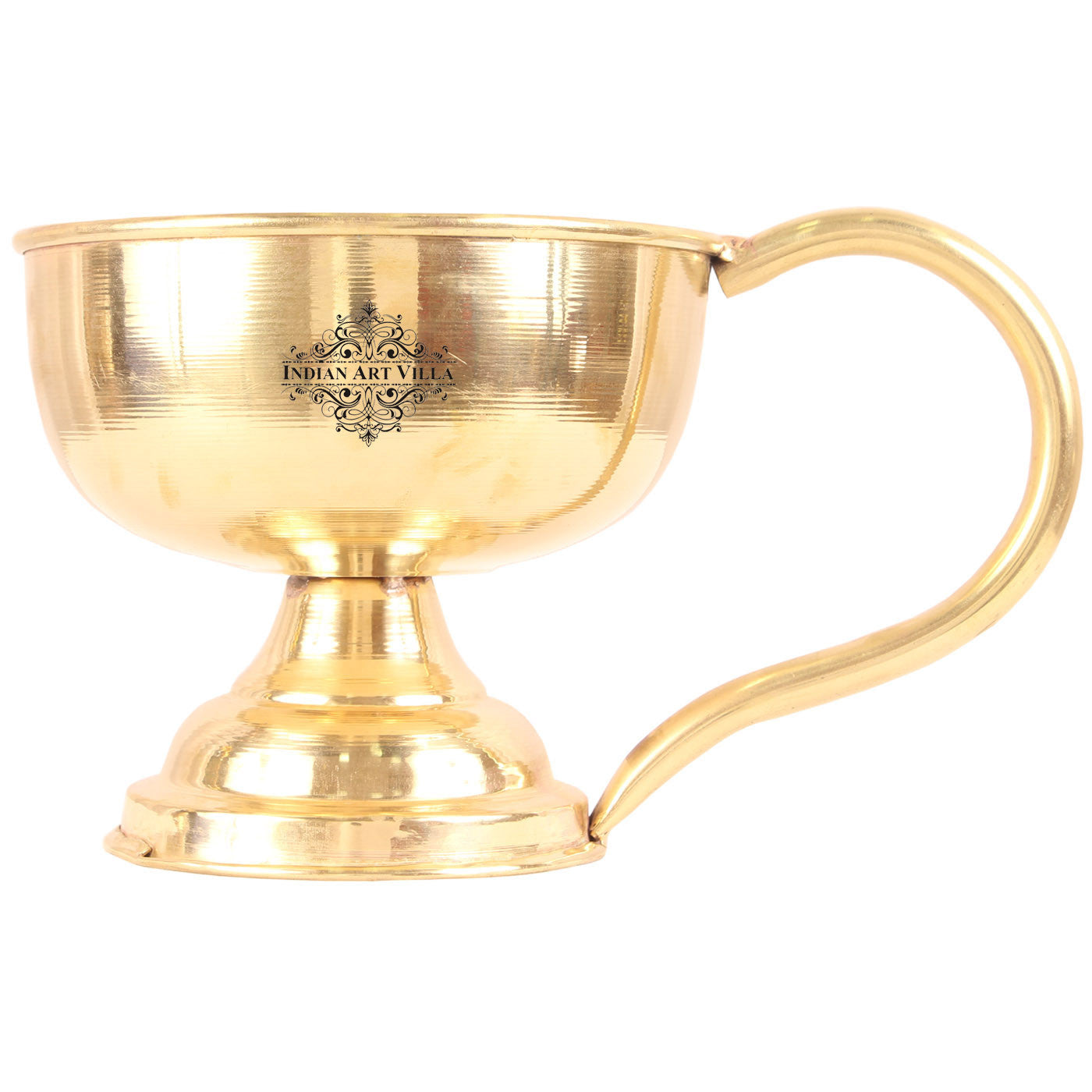 Handcrafted Pure Brass Plain Design Diya Stand with Handle, Oil Lamp For Home, Office, Temple