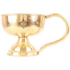 Handcrafted Pure Brass Plain Design Diya Stand with Handle, Oil Lamp For Home, Office, Temple