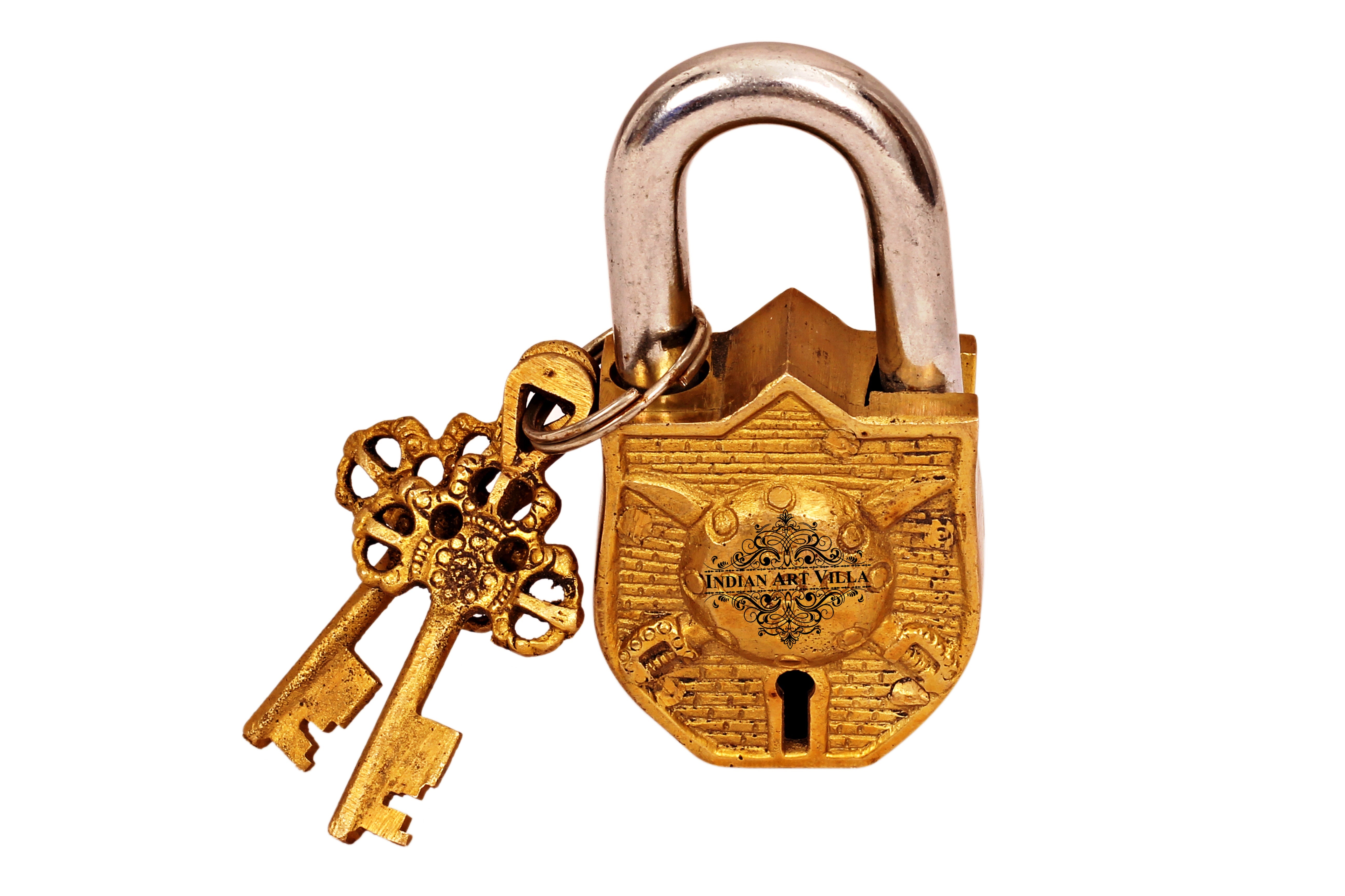 Sheild Key Lock Pure Brass Handmade Sheild & Sword Design Lock With 2 Keys – Velan Store