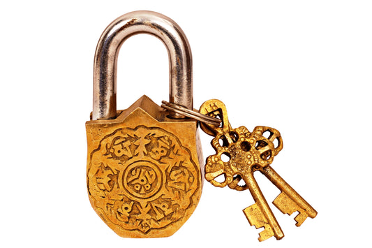 Pure Brass Handmade Sheild & Sword Design Lock With 2 Keys