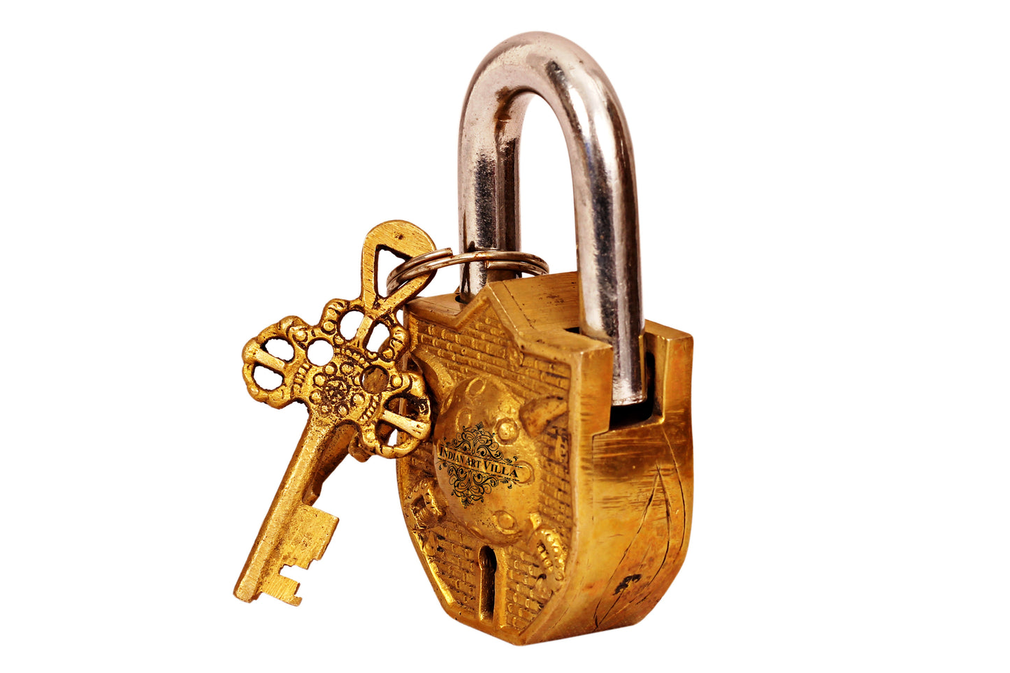 Pure Brass Handmade Sheild & Sword Design Lock With 2 Keys