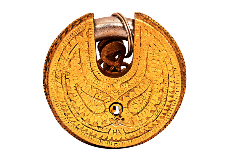 Brass Handmade Elephant Design Round Pad Lock With 2 Keys