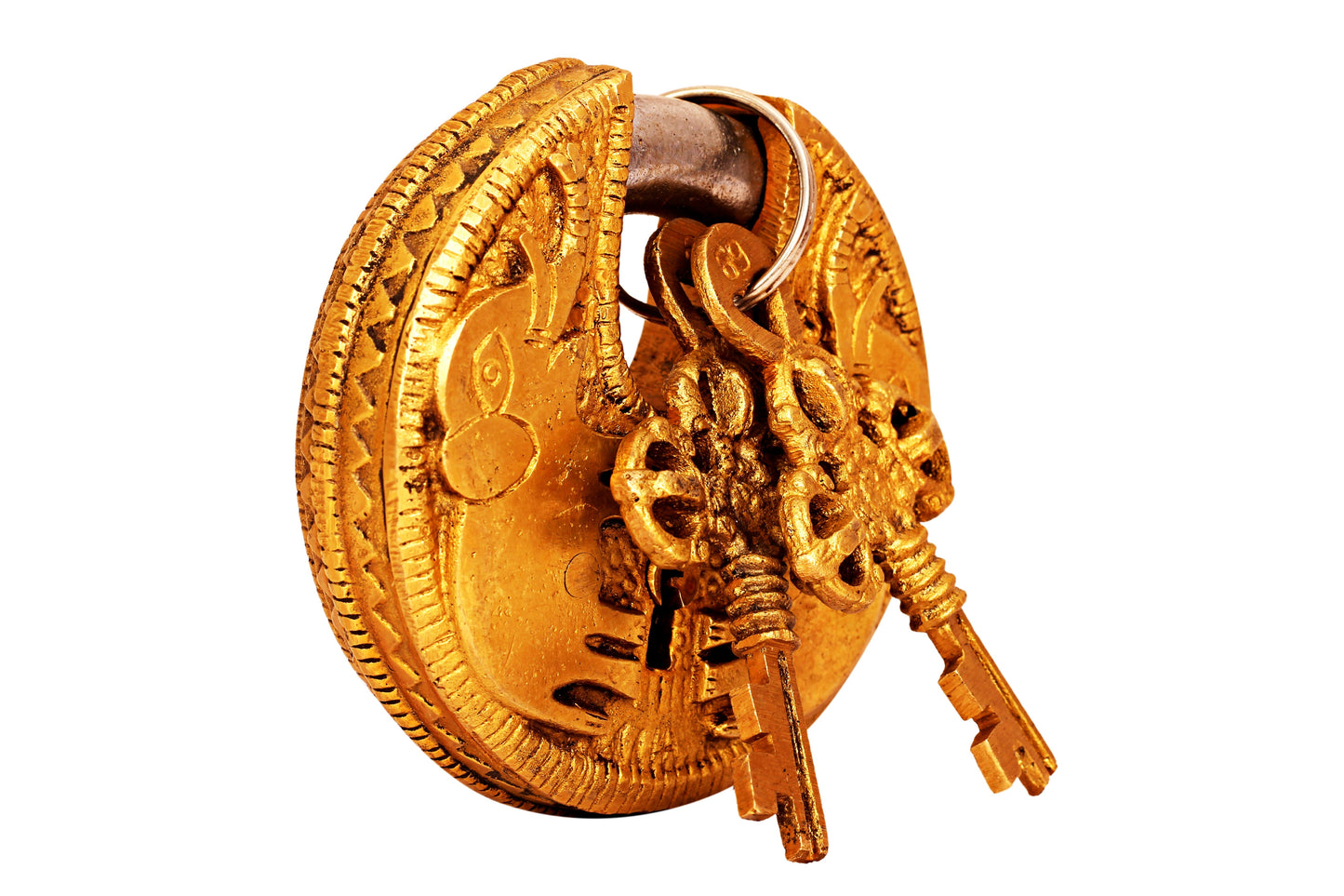 Brass Handmade Elephant Design Round Pad Lock With 2 Keys