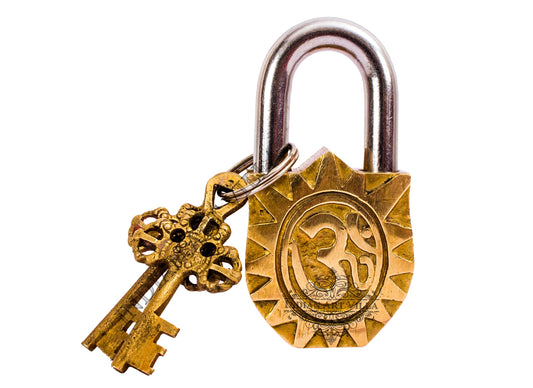 Pure Brass Handmade Radha Krishna Design Pad Lock With 2 Keys