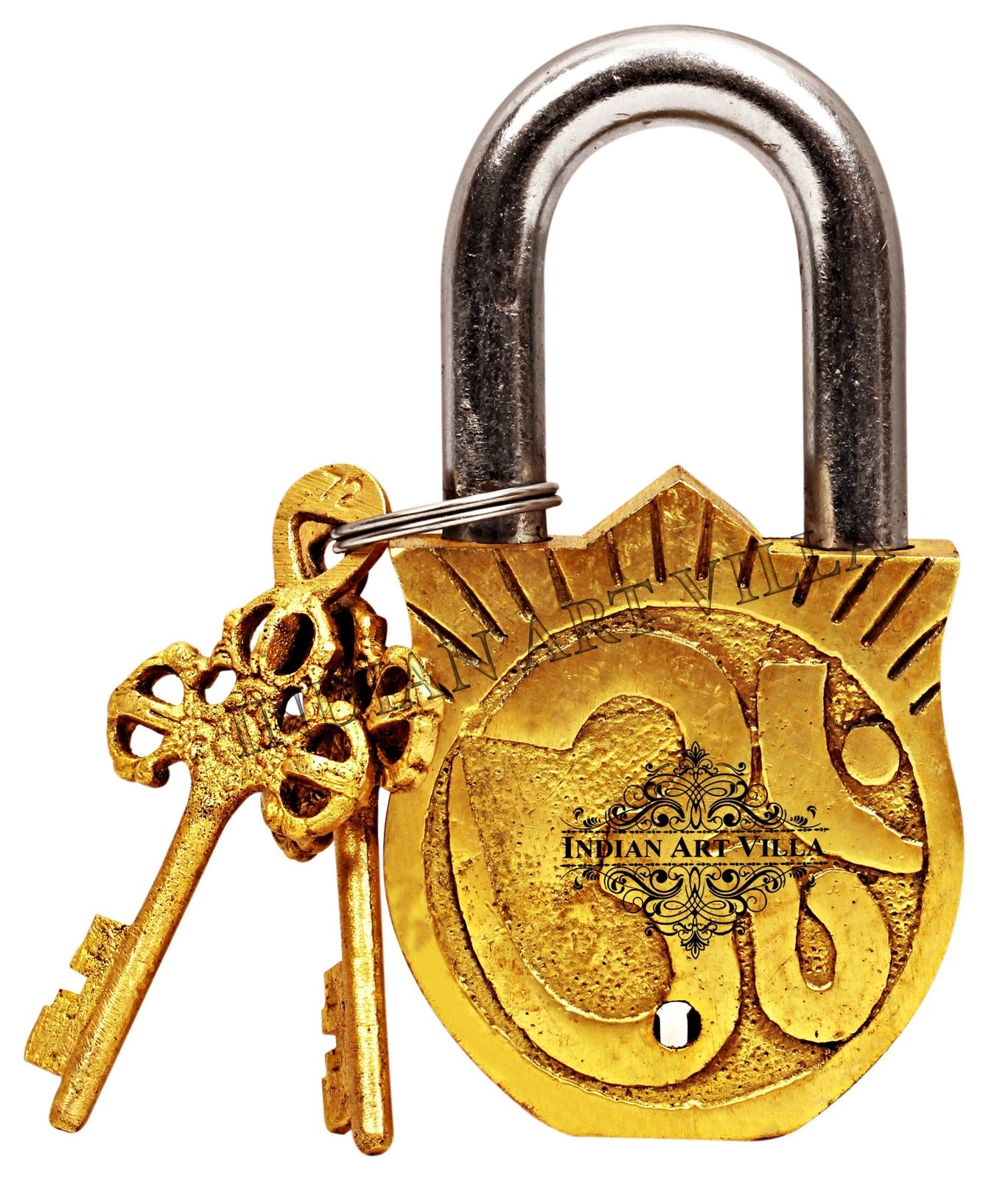 Pure Brass Surya Dev Smiling Sun Design Lock with 2 Keys