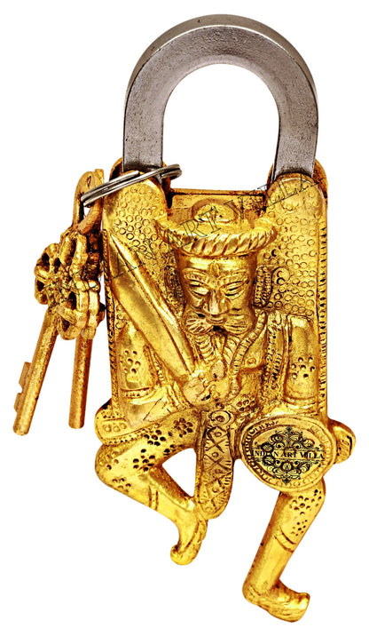 Handmade Pure Brass Ancient Warrior Design Lock with 2 Keys