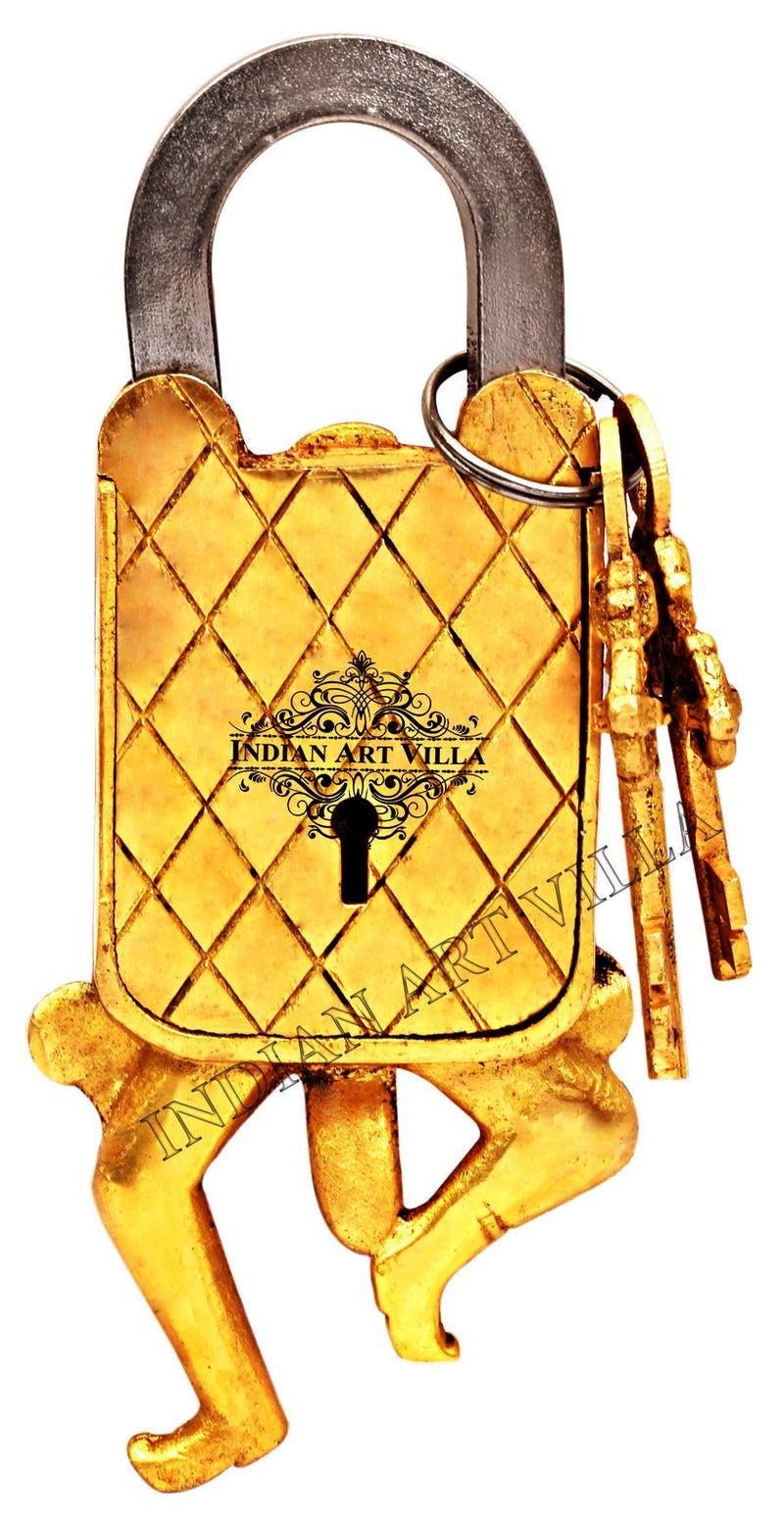 Handmade Pure Brass Ancient Warrior Design Lock with 2 Keys