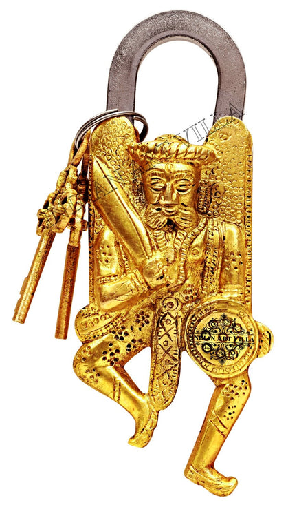 Handmade Pure Brass Ancient Warrior Design Lock with 2 Keys