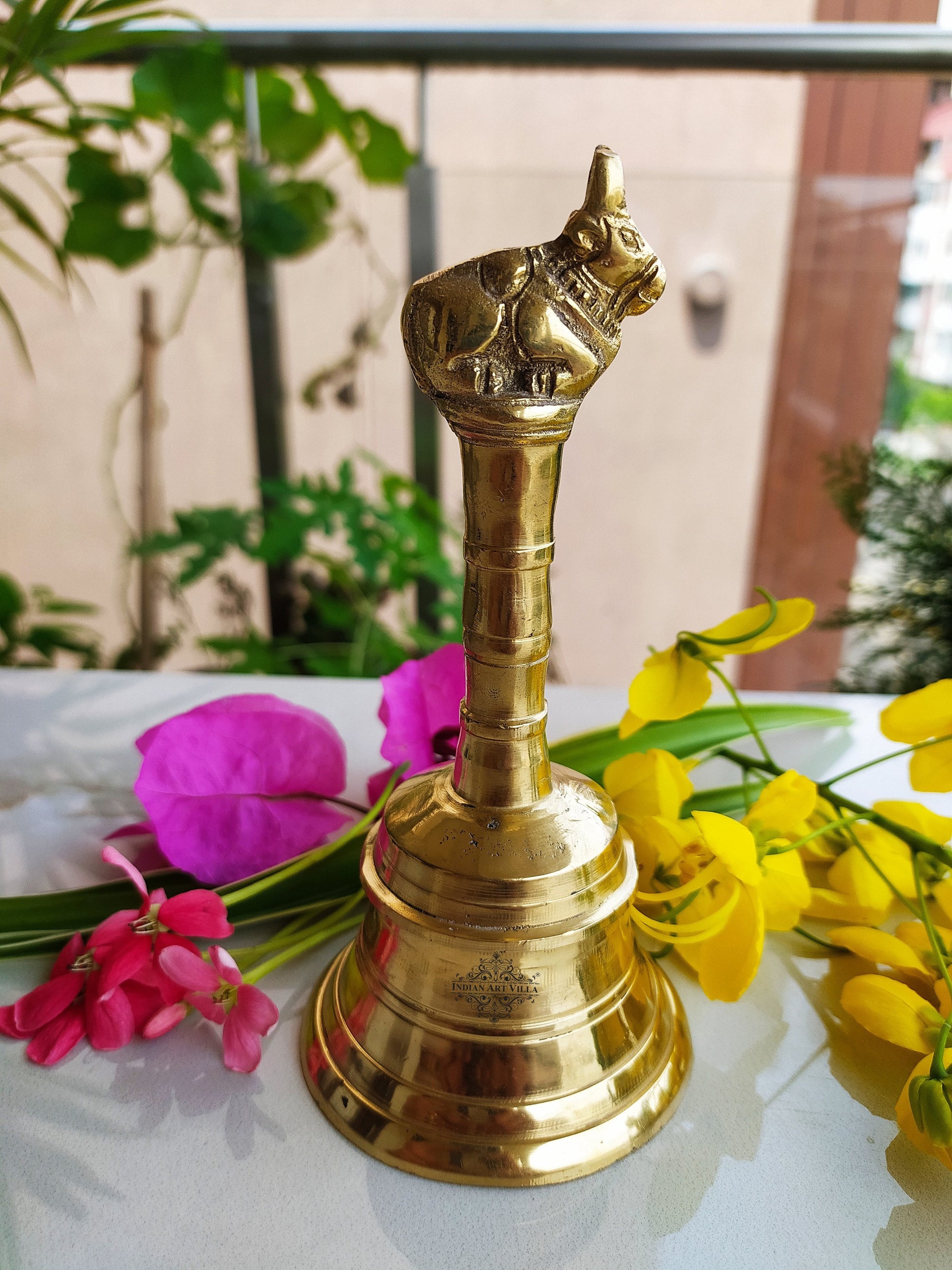 Brass Handmade Designer Pooja Bell, Ghanti, Nandi Cow Design, Spiritual Item