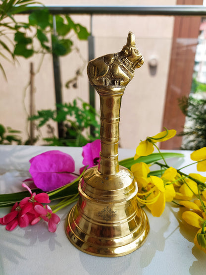 Brass Handmade Designer Pooja Bell, Ghanti, Nandi Cow Design, Spiritual Item