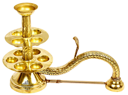 Pure Brass Designer Arti Diya Burner Lamp with 11 Wicks Holder