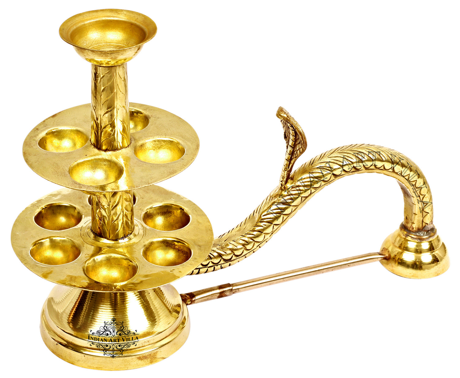 Pure Brass Designer Arti Diya Burner Lamp with 11 Wicks Holder