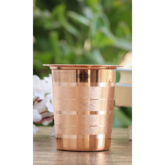 Pure Copper Glass, Tumbler Handcrafted in Luxury Design with a Plain Copper Lid, Drinkware, Serveware, 300 ml