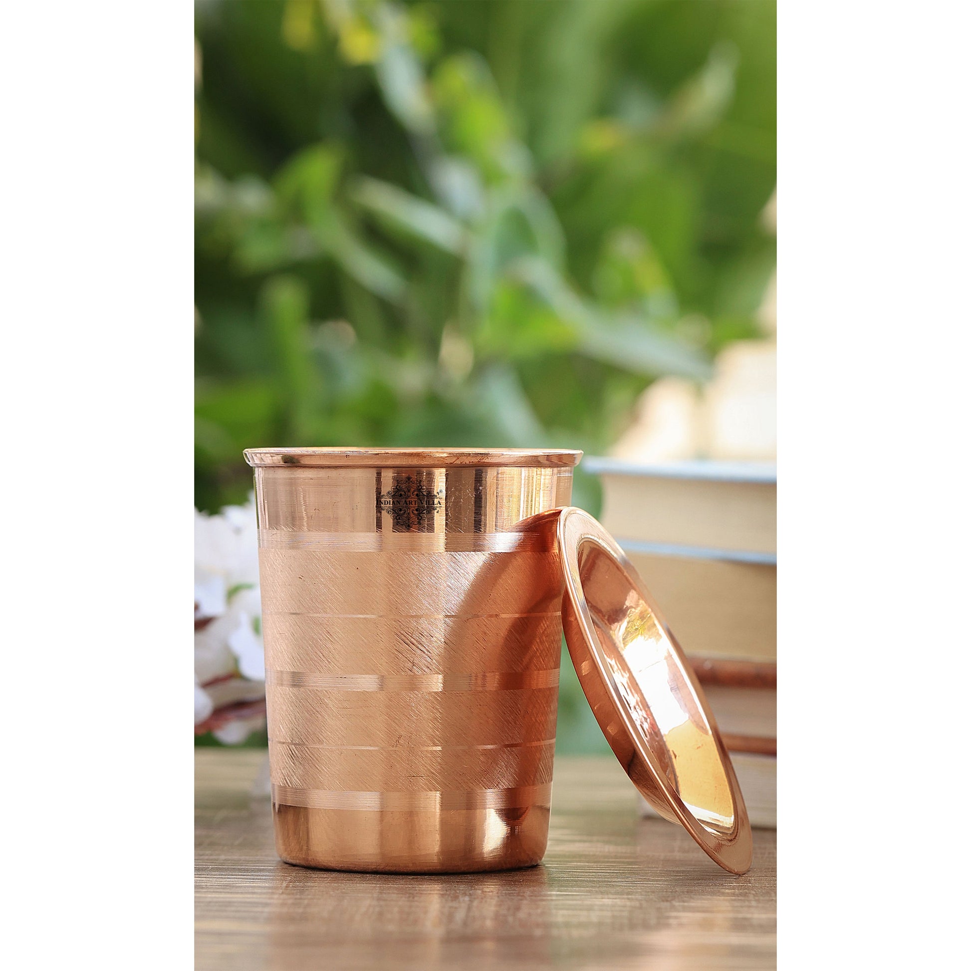 Pure Copper Glass, Tumbler Handcrafted in Luxury Design with a Plain Copper Lid, Drinkware, Serveware, 300 ml