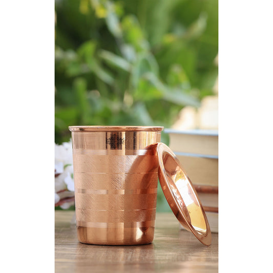 Pure Copper Glass, Tumbler Handcrafted in Luxury Design with a Plain Copper Lid, Drinkware, Serveware, 300 ml